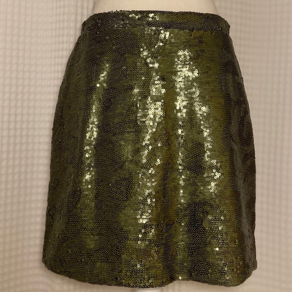 Shinestar Olive Green Sequined Mini Skirt.  Size L